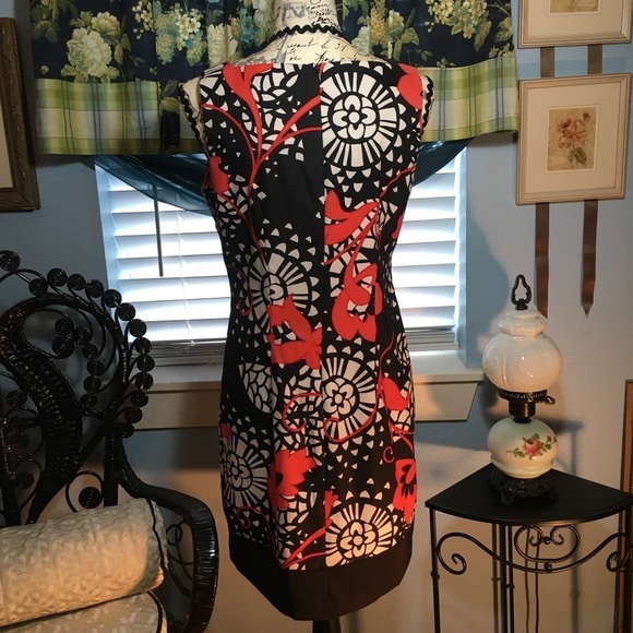 ALYX petite sleeveless square neckline bright Art Deco like patterned dress - Picture 6 of 8